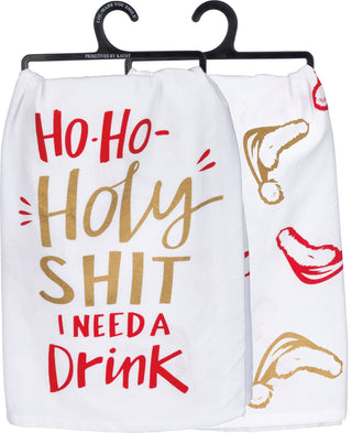 Ho Ho Holy I Need A Drink Kitchen Towel-Primitives by Kathy-Evergreen Boutique, Women’s Fashion Boutique in Santa Claus, Indiana