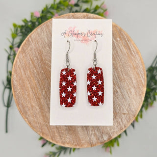 Patriotic White Stars Red Glitter Earrings
