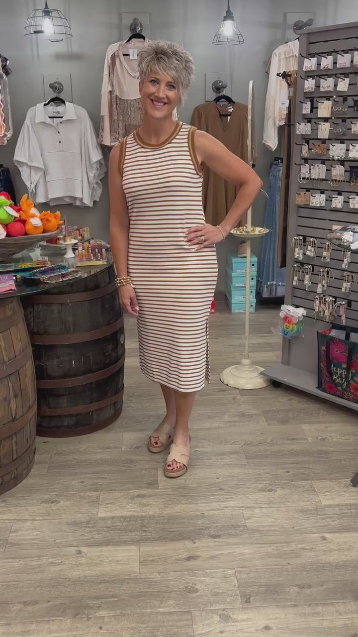 Caramel Glow Striped Maxi Dress
