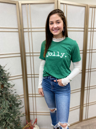 Jolly Graphic Tee-Graphic Tees-Wildberry Waves-Evergreen Boutique, Women’s Fashion Boutique in Santa Claus, Indiana
