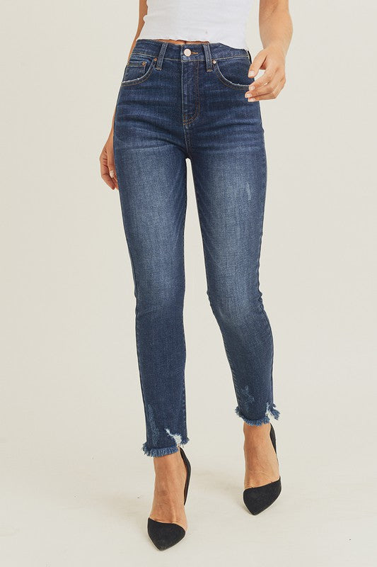 Risen High Rise Frayed Hem Ankle Skinny